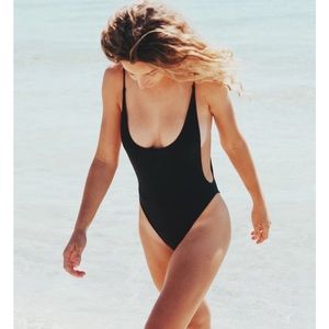 Po Swim Black Skimpy One Piece Open Back (Size M)